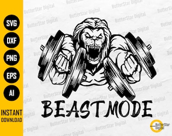 Beast Mode SVG / Fitness SVG / Allenamento T-Shirt Decal Stencil Adesivo Vinile / Cricut Cut File Stampabile Clipart Vector Digital Dxf Png Eps Ai