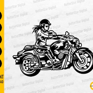 Biker Girl SVG | Motorradfahrerin SVG | Motorrad Bike Road Ride Rider | Schneidedatei Cuttable Clip Art Vektor Digital Dxf Png Eps Ai