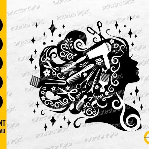 Hair Salon SVG | Hairstyle SVG | Beauty Woman SVG | Beautiful Girl Svg | Cricut Silhouette Printables Clipart Vector Digital Dxf Png Eps Ai