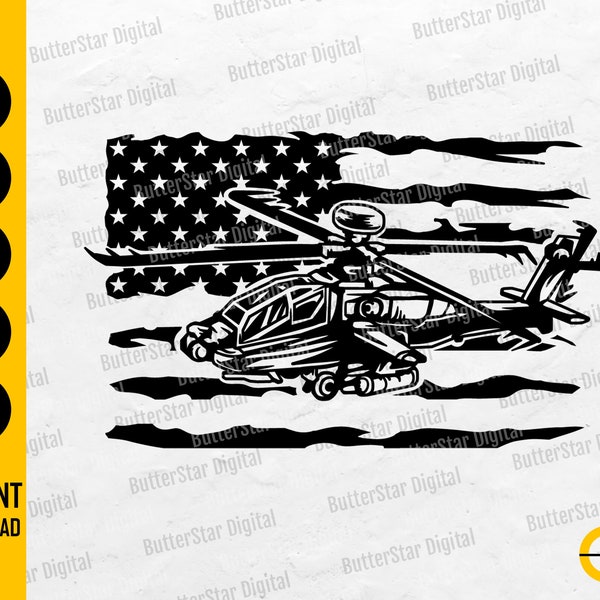 US Apache SVG | USA Flag Attack Helicopter Svg | United States Army T-Shirt Decals Sticker | Cricut Cut Files Clipart Digital Dxf Png Eps Ai
