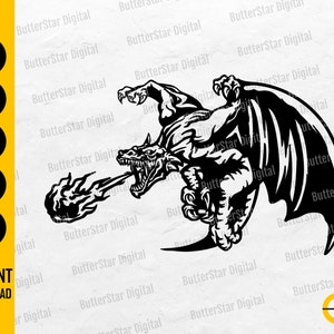Fire Breathing Dragon SVG | Fantasy SVG | Mythical Animal SVG | Cricut Cut File Silhouette Printables Clip Art Vector Digital Dxf Png Eps Ai
