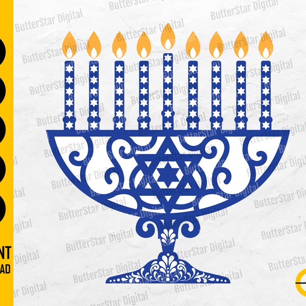 Menorah SVG | Happy Hanukkah SVG | Chanukah Jewish Holiday Celebration | Cricut Silhouette | Printable Clipart Vector Digital Dxf Png Eps Ai