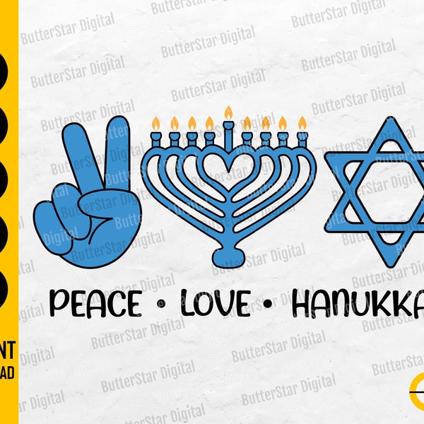 Peace Love Hanukkah SVG | Funny Hanukkah SVG | Chanukah Jewish Holiday | Cricut Silhouette Printable Clipart Vector | Digital Dxf Png Eps Ai