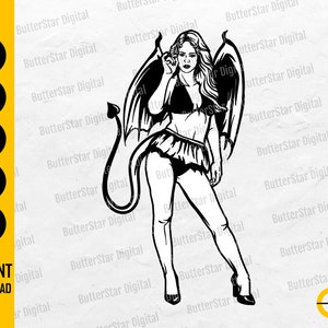 Garota Sexy Diabo SVG | Asas de Demônio SVG | Demônio SVG | Mulher gostosa sedutora | Arquivos De Corte Para Imprimir Clipart Vetor Digital Dxf Png Eps Ai