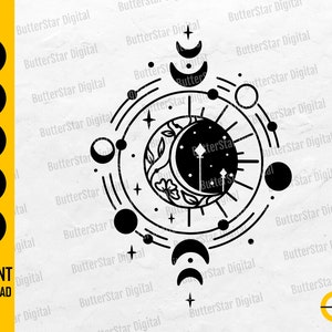 Sun And Moon SVG | Celestial SVG | Mystical SVG | Boho Svg | Cricut Silhouette Cutting File Printable Clip Art Vector Digital Dxf Png Eps Ai