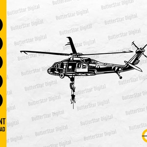 Soldiers Rappel From Black Hawk Helicopter SVG | Army Decal Vinyl Sticker Graphic | Cutfile Printable Clip Art Vector Digital Dxf Png Eps Ai