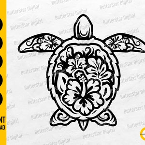 Tortue Hibiscus SVG | | SVG tropical Île Été Plage Plongée Baignade Mer Océan Vagues | Couper fichier Cuttable Clipart Vector Digital Dxf Png Eps Ai