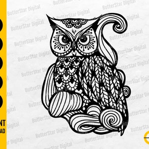 Zentangle Sowa SVG | Mandala SVG | Naklejka na koszulkę z ptakiem winyl | Cricut Cut Plik Sylwetka Cameo Wydrukuj Clipart Wektor Cyfrowy Dxf Png Eps Ai