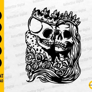 Skull King Queen SVG | Dead Skeleton Love SVG | Gothic Decal Shirt Graphics | Cutting Files Printables Clipart Vector Digital Dxf Png Eps Ai