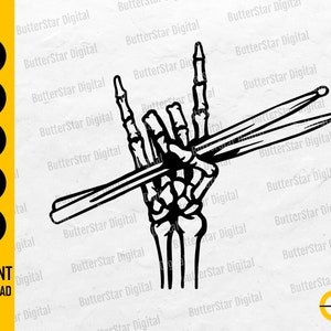 Skeleton Hand With Drumsticks SVG | Drummer SVG | Rock And Roll SVG | Cricut Silhouette Cutting Files Clip Art Vector Digital Dxf Png Eps Ai