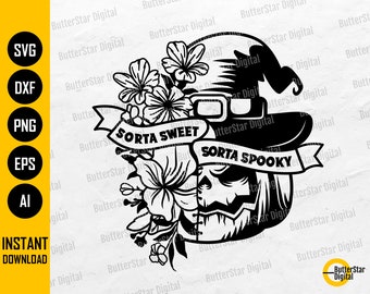 ちょっと甘くてちょっと不気味な SVG | ハロウィン SVG | 魔女のカボチャ T シャツ デコレーション デカール | Cricut カッティング ファイル クリップアート ベクター デジタル DXF PNG EPS Ai