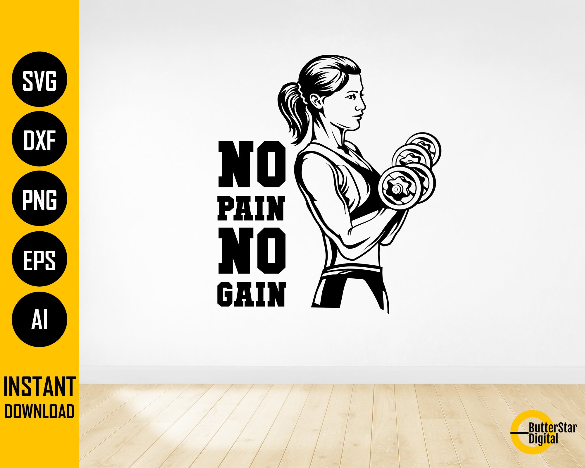 No Pain No Gain SVG | Gym Sticker Decal T-shirt Wall Art | Cricut Cut ...