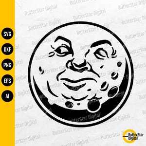Moon Face SVG | Angry Moody Annoyed Doubtful Scary Funny Spooky | Cricut Silhouette Cut File Printable Clipart Vector Digital Dxf Png Eps Ai