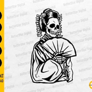 Skeleton Geisha SVG | Japanese Woman SVG | Gothic Shirt Decal Design | Cricut Cut File Cameo Printable Clipart Vector Digital Dxf Png Eps Ai