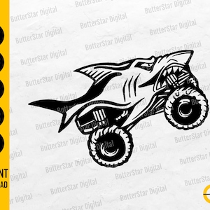 Monster Truck Shark SVG / Kids Car Camiseta Calcomanía Pegatina Gráfico / Cricut Cutfile Silueta Imprimible Clipart Vector Digital Dxf Png Eps Ai