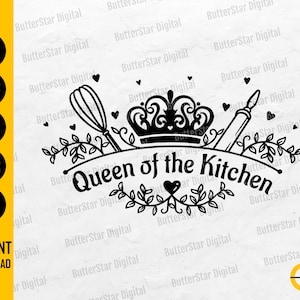 Queen Of The Kitchen SVG | Home Cooking Quotes Saying Cutting Board Design | Cricut Cut File Printable Clipart Vector Digital Dxf Png Eps Ai