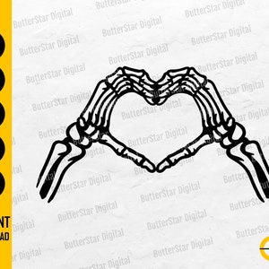 Skeleton Hand Heart Sign SVG | Bones Tattoo Decal T-Shirt Sticker Art | Cricut Silhouette Cutting File Clipart Vector Digital Dxf Png Eps Ai
