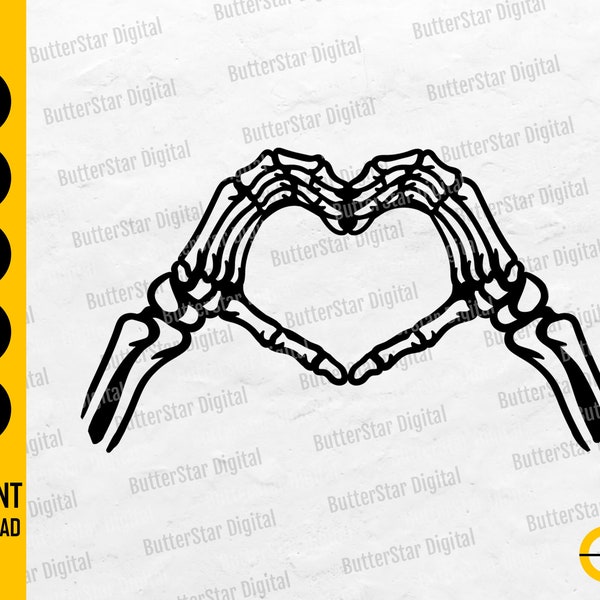 Skeleton Hand Heart Sign SVG | Bones Tattoo Decal T-Shirt Sticker Art | Cricut Silhouette Cutting File Clipart Vector Digital Dxf Png Eps Ai
