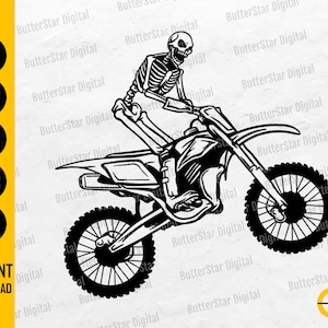 Motocross Skeleton SVG | Biker Skull SVG | Dirt Bike SVG | Offroad Circuit Vehicle Ride | Cutting File Clipart Vector Digital Dxf Png Eps Ai