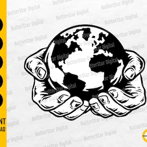 Hands Holding Earth SVG | Love Our Planet Decal T-Shirt Vinyl Stencil | Cricut Cutting File Silhouette Clipart Vector Digital Dxf Png Eps Ai