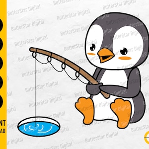 Penguin Ice Fishing SVG | Cute Winter SVG | Animal T-Shirt Gift Decal Wall Art | Cricut Silhouette Printable Clipart Digital Dxf Png Eps Ai