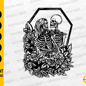 Skeleton Lovers SVG | Dead Love SVG | Gothic Casket Coffin Eternity Forever | Cutting Files Printable Clip Art Vector Digital Dxf Png Eps Ai