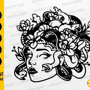Florale Medusa SVG | Griechische Göttin SVG | Mythos Legende Gorgo Gorgon Fluch Evil Venomous Poison | Plotterdatei Clipart Vektor Digital Dxf Png Eps Ai