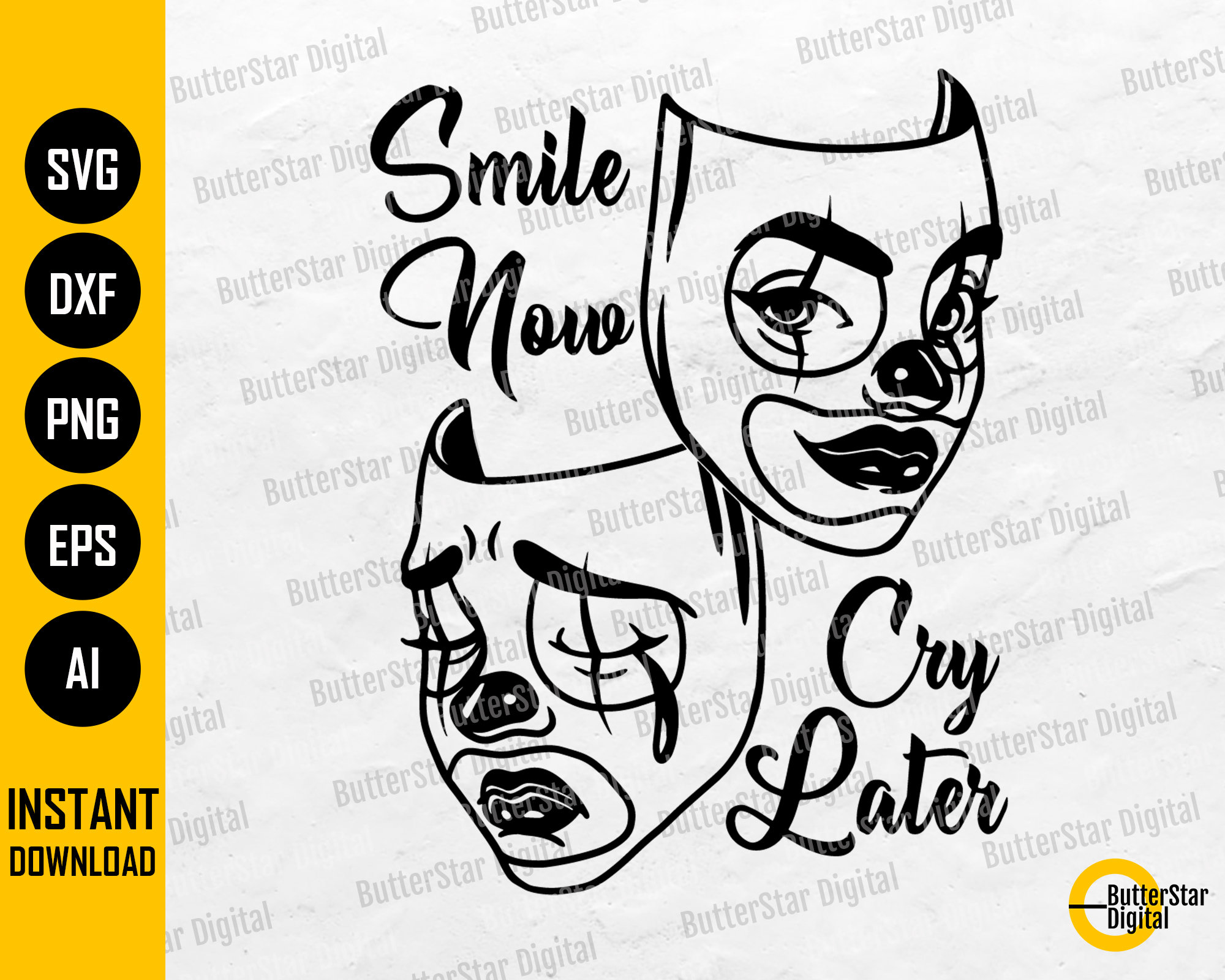 Laugh Now Cry Later, Play Now Pay Later, Clown tattoo Vector Stock Vector