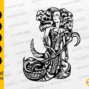 Medusa SVG | Goddess SVG | Snake Woman Decal Shirt Illustration Graphics | Cricut Cut File Silhouette Clip Art Vector Digital Dxf Png Eps Ai