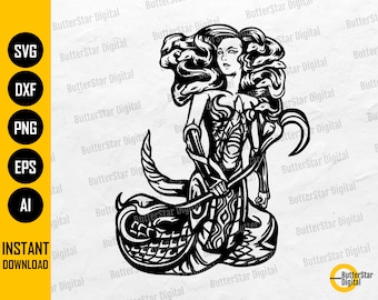 Medusa SVG | Goddess SVG | Snake Woman Decal Shirt Illustration Graphics | Cricut Cut File Silhouette Clip Art Vector Digital Dxf Png Eps Ai