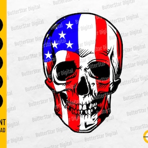 Patriotic Skull SVG | Dead American Skeleton SVG | Gothic USA Flag Decal Shirt Graphics | Cutting File Clipart Vector Digital Dxf Png Eps Ai