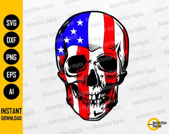 Patriotic Skull SVG | Dead American Skeleton SVG | Gothic USA Flag Decal Shirt Graphics | Cutting File Clipart Vector Digital Dxf Png Eps Ai