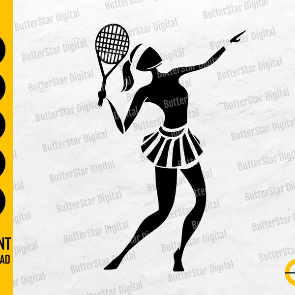 Tennis Girl SVG | Woman Tennis Player T-Shirt Drawing Vinyl Decal Stencil Graphics | Cricut Silhouette Clipart Vector Digital Dxf Png Eps Ai