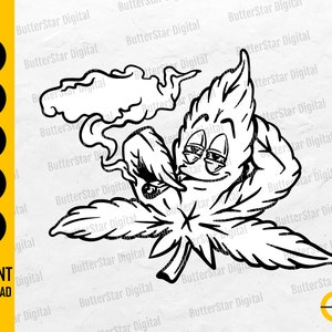 Weed Leaf Smoking Joint SVG | Smoke Cannabis SVG | 420 Marijuana Dope Hemp Ganja Hash | Cutting Files Clipart Vector Digital Dxf Png Eps Ai
