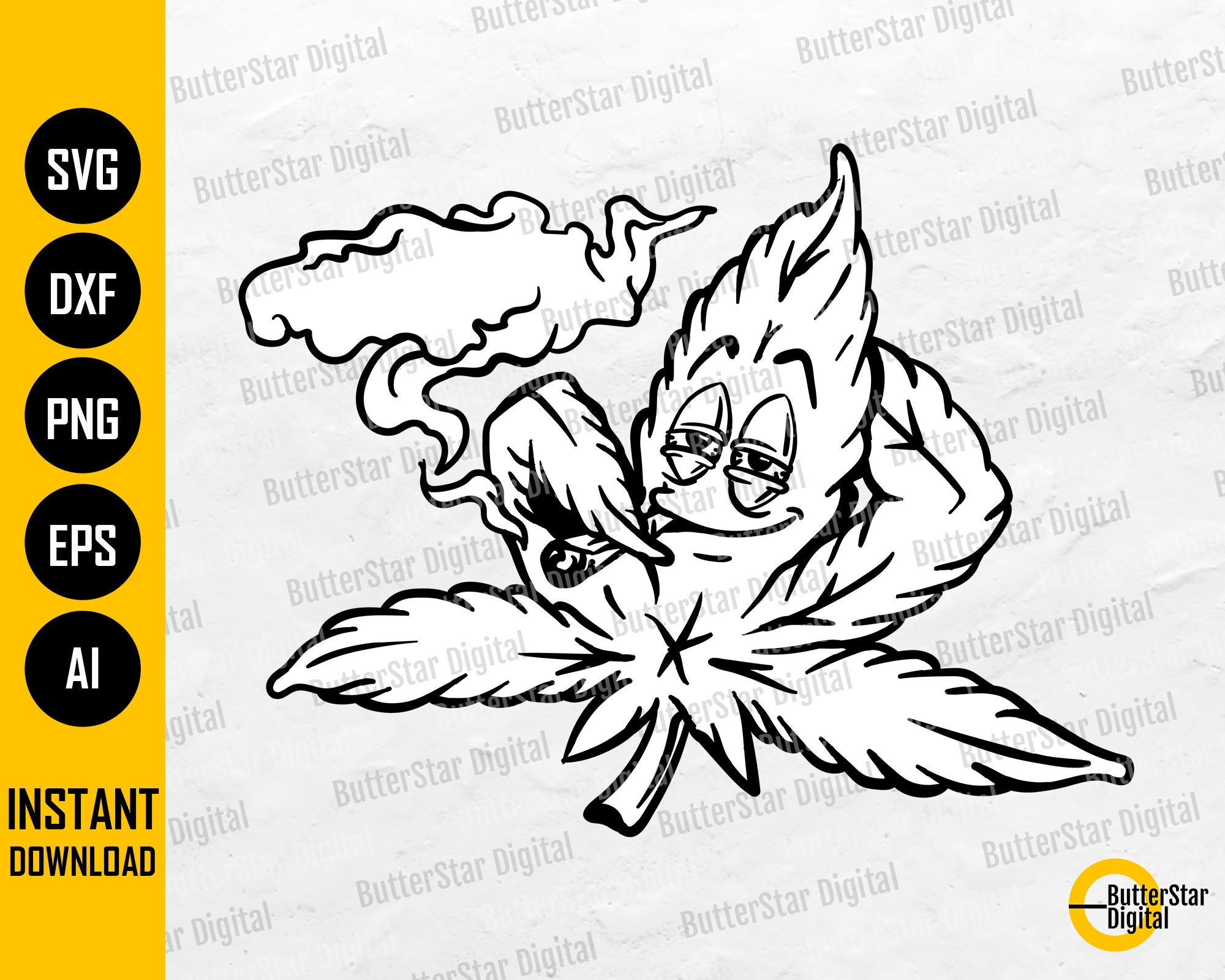 Weed Leaf Smoking Joint SVG | Smoke Cannabis SVG | 420 Marijuana Dope Hemp Ganja Hash | Cutting Files Clipart Vector Digital Dxf Png Eps Ai