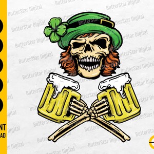 St. Patrick&#39;s Crossbones SVG | Saint Patricks Day SVG | Leprechaun Shirt Sticker Graphics | Cut Files Clip Art Vector Digital Dxf Png Eps Ai