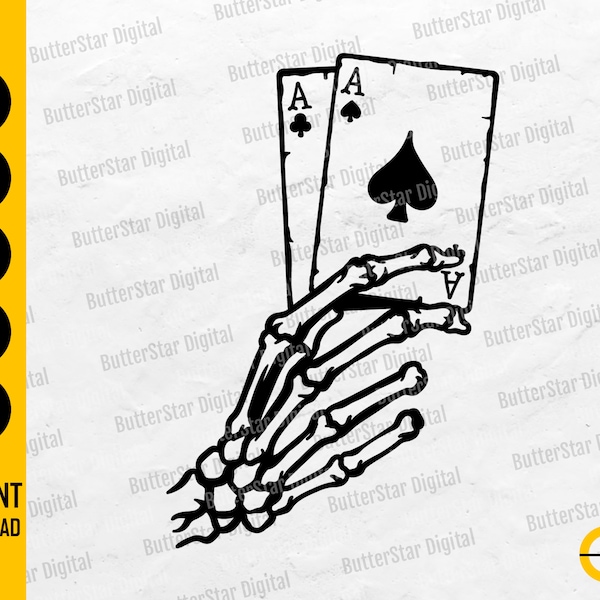 Skeleton Hand With Pocket Aces SVG | Playing Cards Decal T-Shirt Tattoo Vinyl Stencil | Cricut Cutfile Clipart Vector Digital Dxf Png Eps Ai