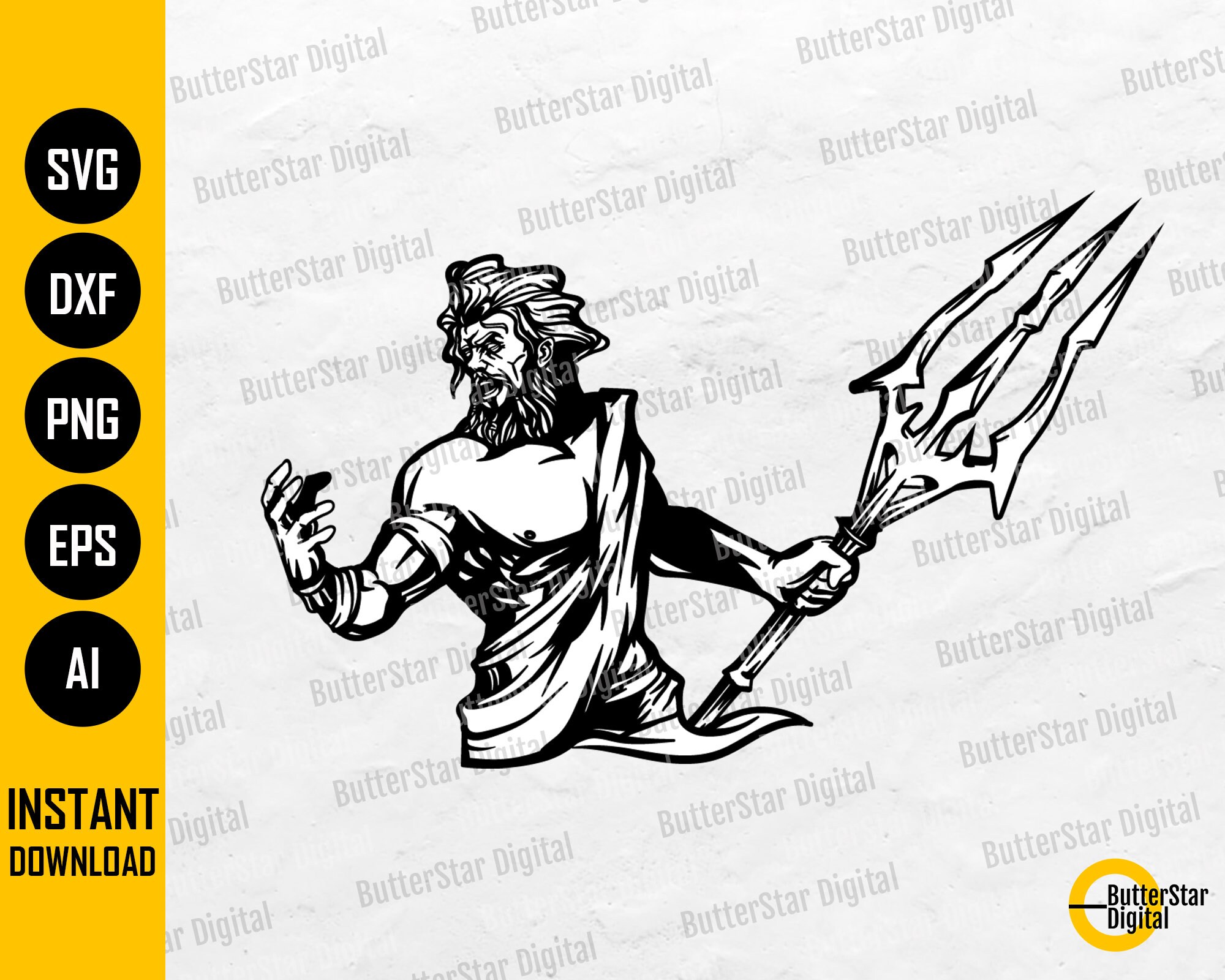 Poseidon SVG Neptunus SVG God van de Zee SVG Grieks - Etsy Nederland