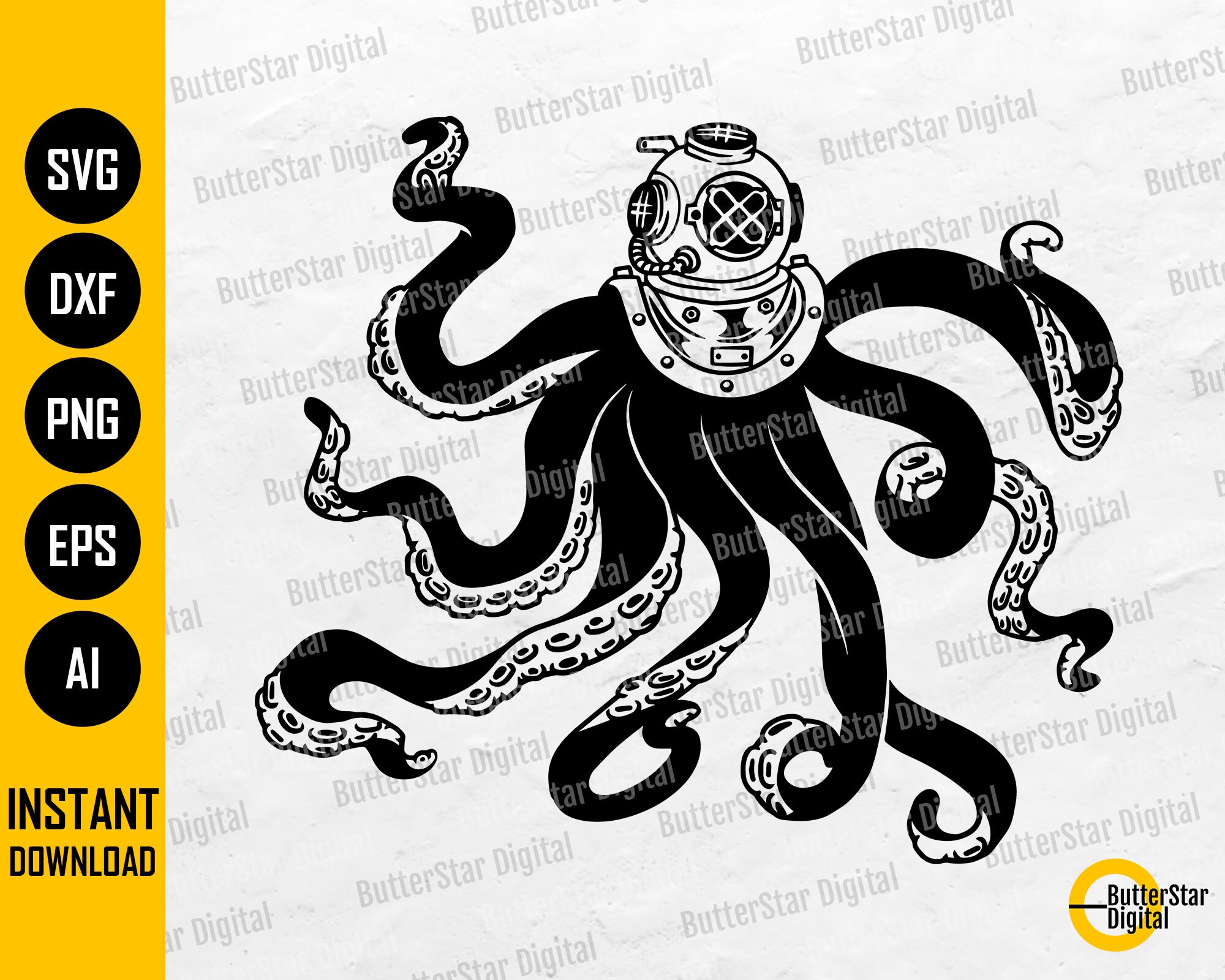 Diving Helmet With Tentacles SVG Octopus SVG Ocean T-shirt - Etsy Australia