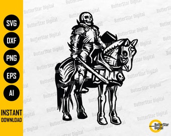 Skelettritter SVG | Ritterschaft SVG | Joust Jousting König Prinz Militärsoldat Armee | Schneiden Datei Clipart Vektor Digital Dxf Png Eps Ai