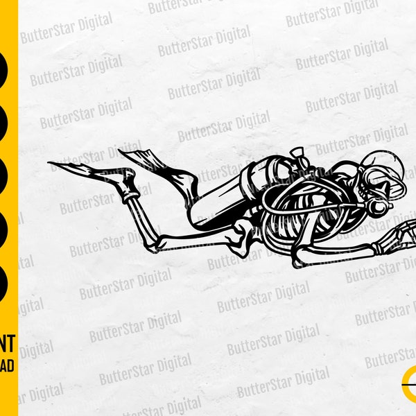 Skeleton Scuba Diver SVG | Oxygen Tank SVG | Diving T-Shirt Decal Vinyl Graphics | Cricut Cutting File Clipart Vector Digital Dxf Png Eps Ai
