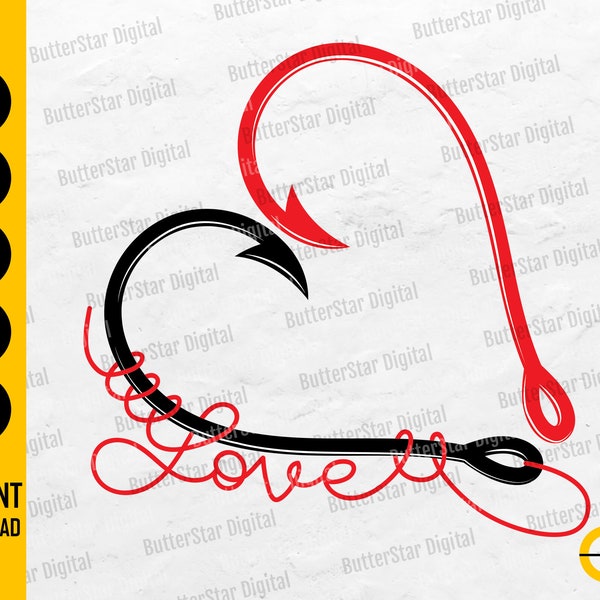 Fishing Love SVG | Fish Hook Heart | Fisherman Shirt Gift Mug Decal | Cricut Silhouette Cut Printable Clipart Vector Digital Dxf Png Eps Ai