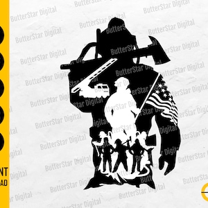 US Firefighter SVG | Fire Fighter SVG T-Shirt Decal Sticker Vinyl Stencil | Cricut Cut Files Printable Clipart Vector Digital Dxf Png Eps Ai