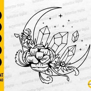 Magic Crystals SVG | Floral Crystal SVG | Mystical Decal Shirt Vinyl Graphics | Cutting File Printable Clipart Vector Digital Dxf Png Eps Ai