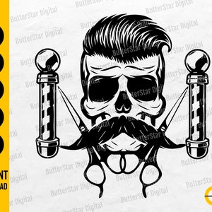 Barber Skull SVG | Barber Shop SVG | Barbershop SVG | Hair Stylist Svg | Cricut Cut Files Silhouette | Clipart Vector Digital Dxf Png Eps Ai