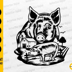 Fattoria maiale SVG / Farm Animal decalcomanie t-shirt Stencil vinile adesivo grafica / Cricut sagoma tagliare File Clipart vettoriale digitale Dxf Png Eps Ai