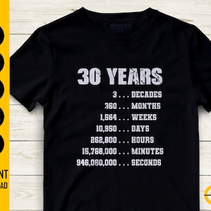 30th Birthday SVG | 1991 SVG | 30 Years Old Svg | 3 Decades SVG | Bday T-Shirt Cut Files | Clipart Printables Vector Digital Png Eps Dxf Ai