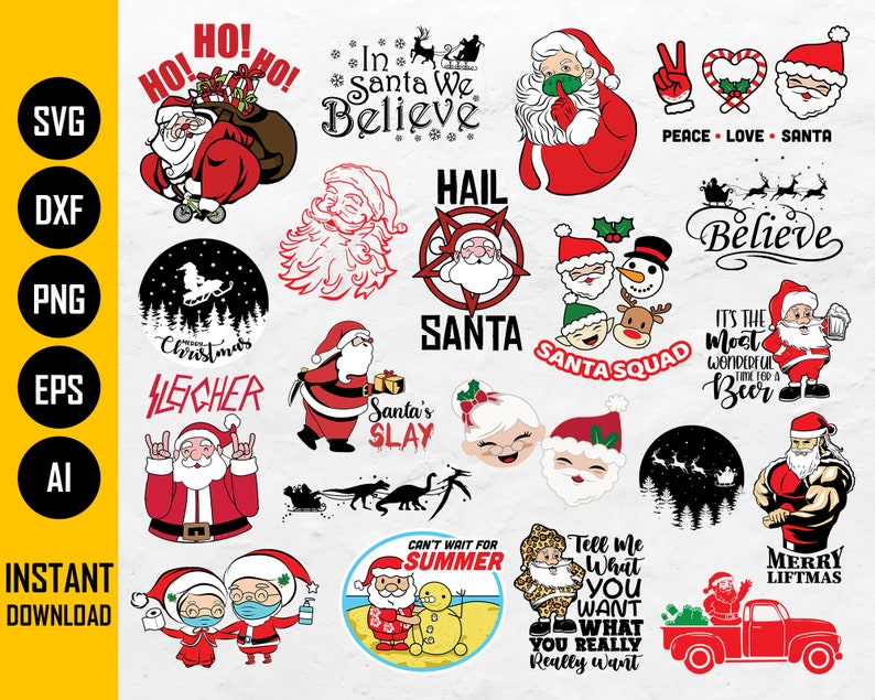 Santa Claus BUNDLE SVG | Cute Funny Christmas SVG | Winter Holiday ...