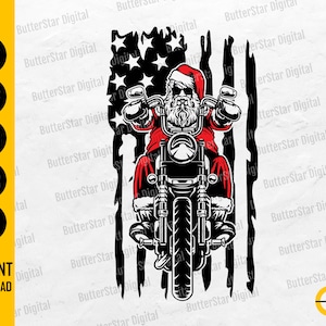 US Biker Santa SVG | USA Flagge CoolEs Weihnachts T-Shirt Aufkleber Aufkleber Grafik | Cricut Plotterdateien Cuttable Clip Art Digital Dxf Png Eps Ai