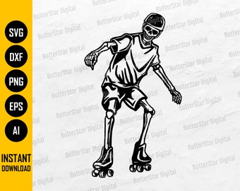 Roller Skating Skeleton SVG | Roller Skates SVG T-Shirt Decal Graphic | Cricut Silhouette Cutting File Clipart Vector Digital Dxf Png Eps Ai